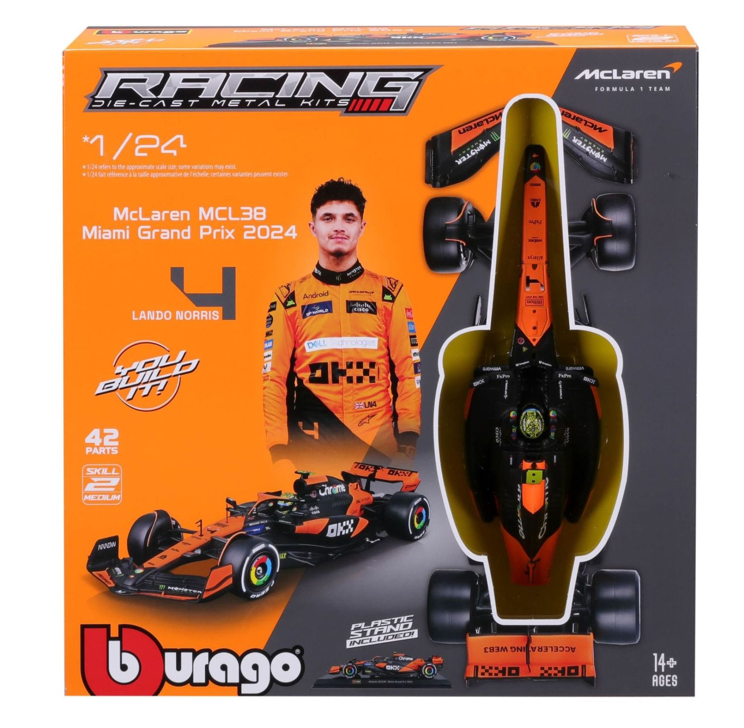 Bburago 1/24 McLaren F1 MCL38 2024 Model Kit - #4 Lando Norris (23cm Long)