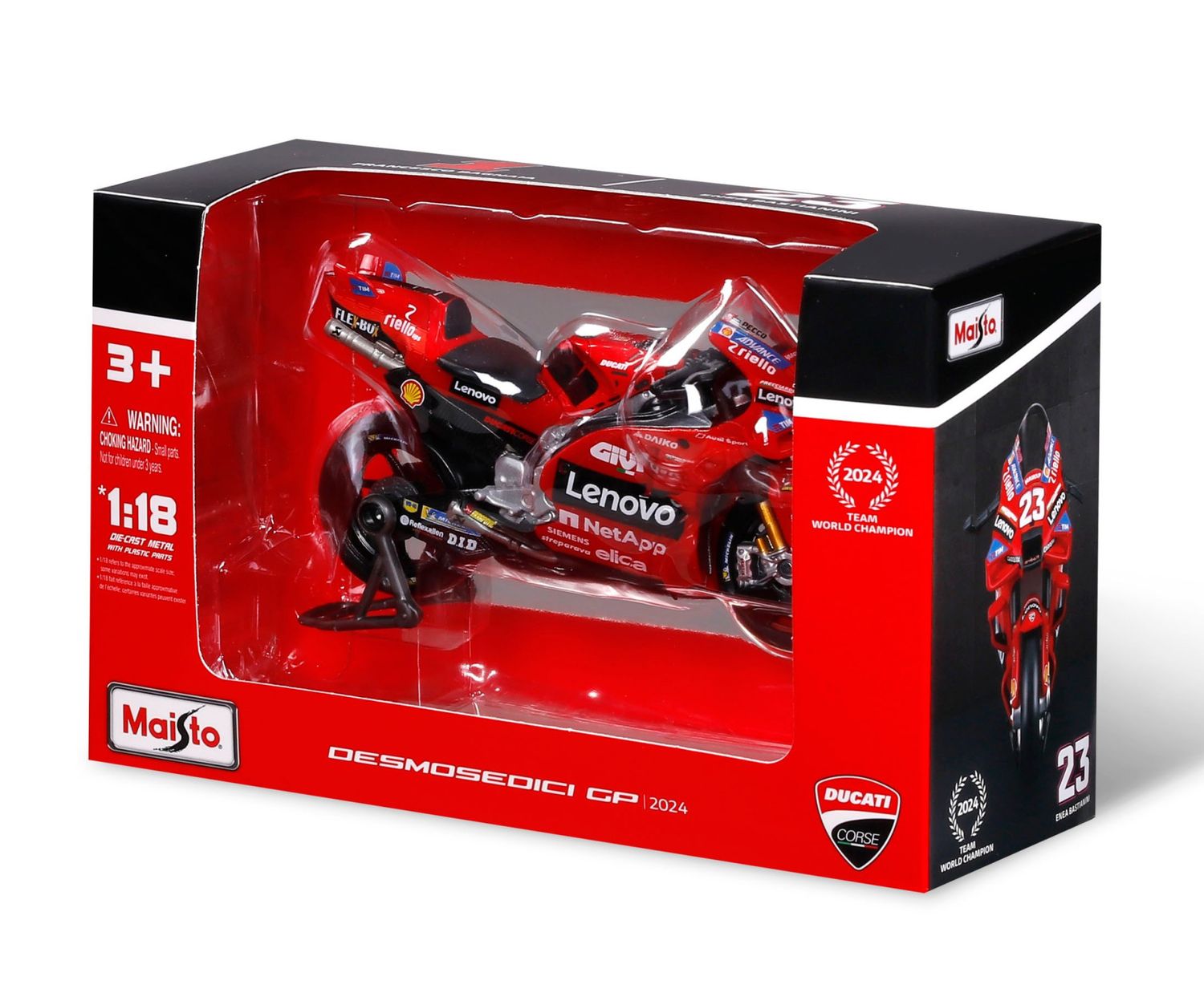 Maisto 1/18 Ducati Lenovo Team MotoGP 2024 #1 Francesco Bagnaia (11cm Long)