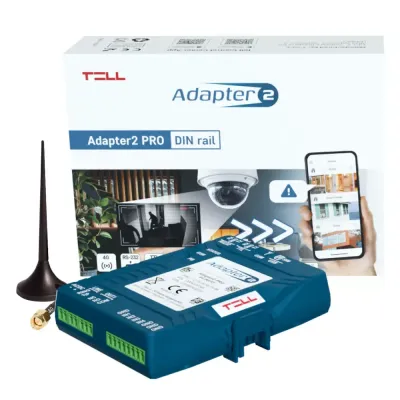 Module Adapter2 PRO DIN rail 4G.IN4.R1, transmetteur 4G pour téléalarme, interphones, téléphonie de secours et alarmes.