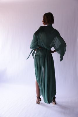 PINE GREEN CREPE CHIFFON BOHO INSPIRED DRESS