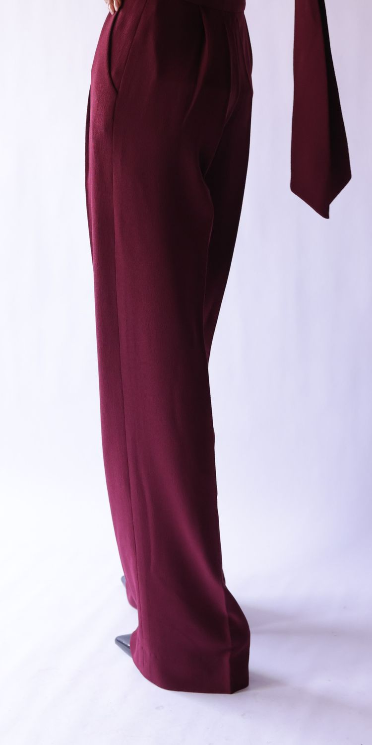 MAROON VEST WITH VELVET TRIM DETAIL PAIRED WITH MATCHING STRAIGHT PANTS