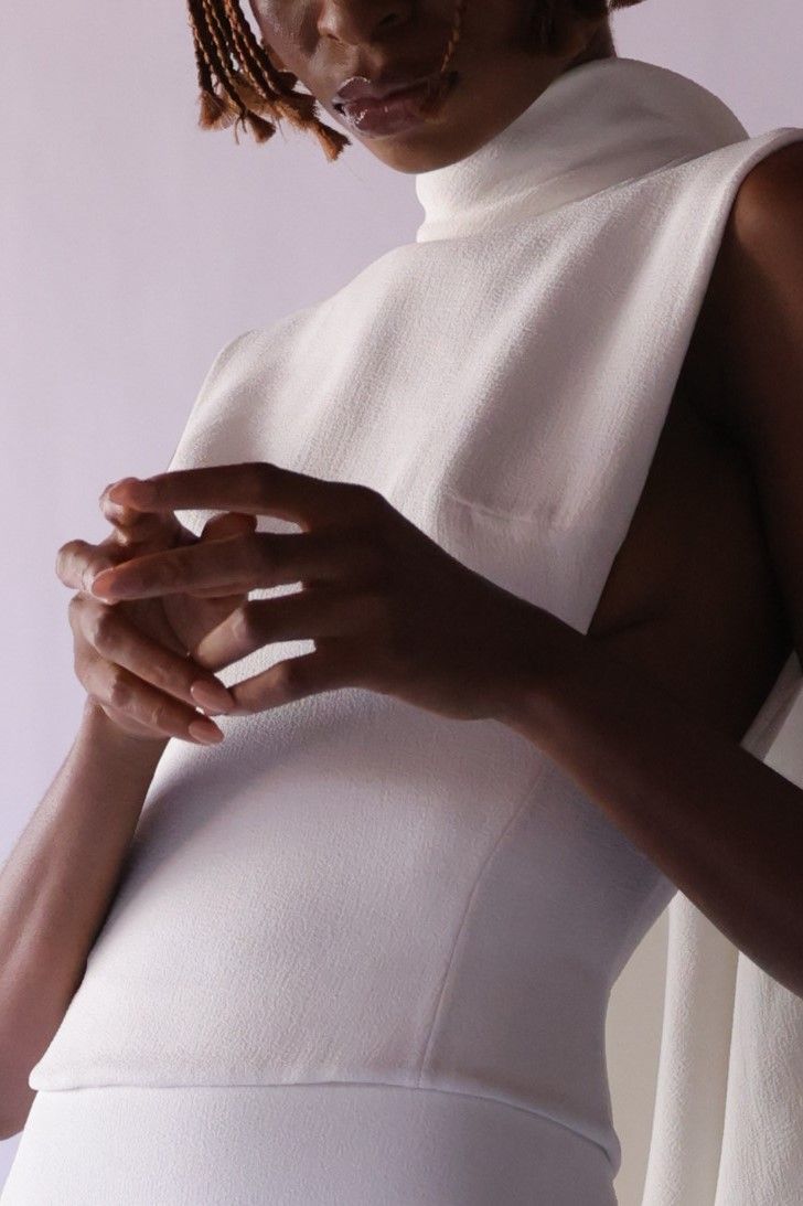 VANILA IVORY VEST IN CREPE WITH FALLEN CAPE BACK DETAIL