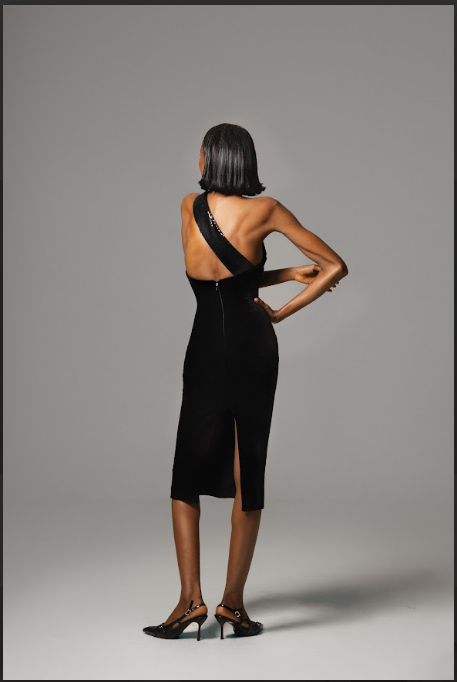 THE MONO STRAP VELVET DRESS WITH SEQUIN BELT