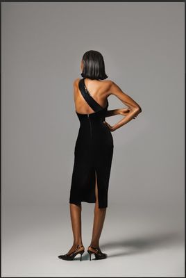 THE MONO STRAP VELVET DRESS WITH SEQUIN BELT