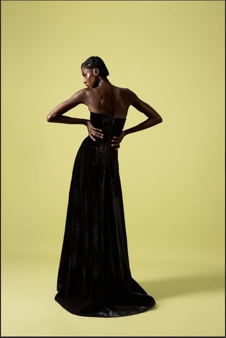 THE A-LINE VELVET DRESS WITH UNDERBUST CUTOUT