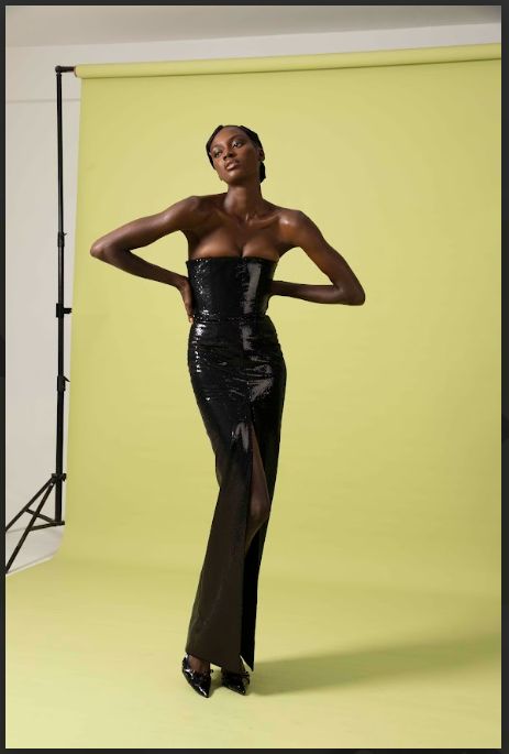 THE SEQUIN TUBE MAXI DRESS WITH CENTER SLIT