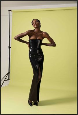 THE SEQUIN TUBE MAXI DRESS WITH CENTER SLIT