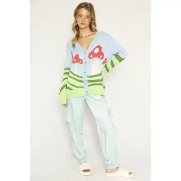 Mushroom Cardigan, Color: blue, Size: sm