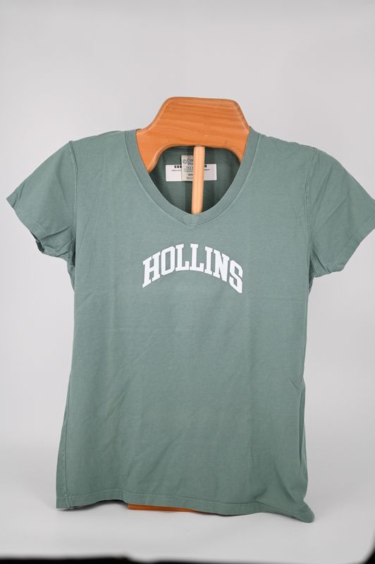Ladies Vneck Garment Dyed Cypress Green