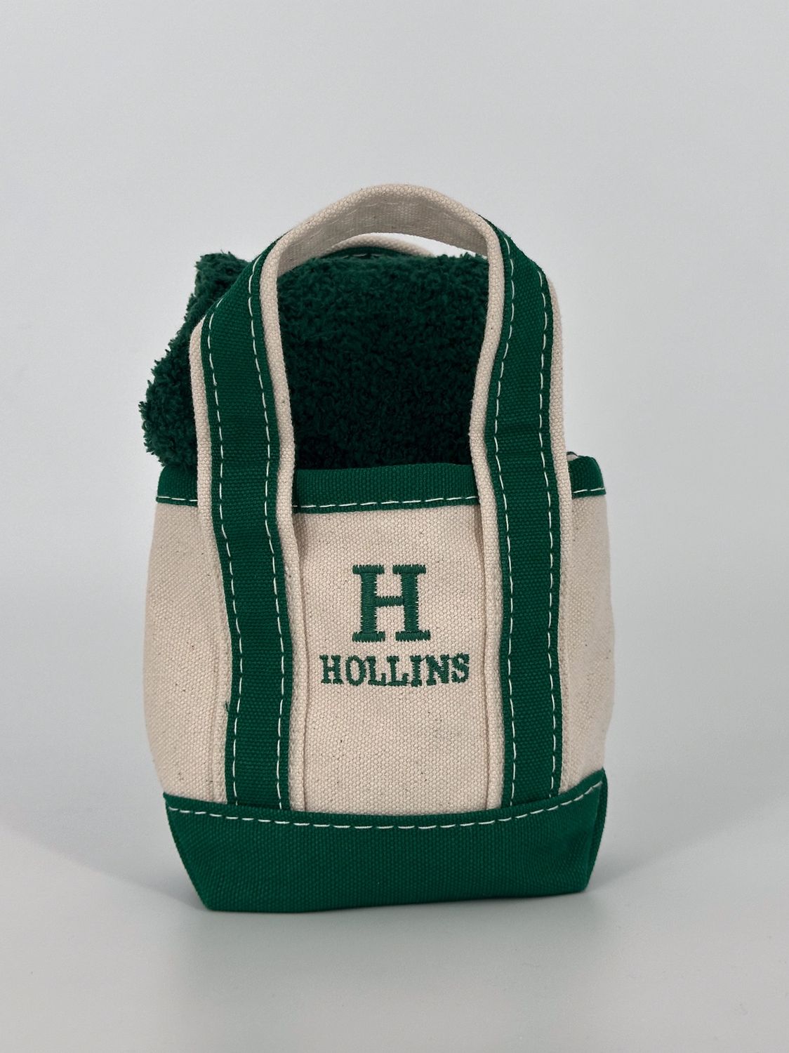 Canvas Tote Mini Navy w/ green Hollins, Color: Green, Size: Mini