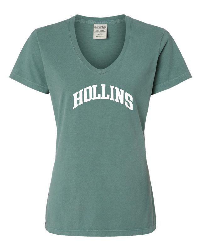 Ladies Vneck Garment Dyed Cypress Green