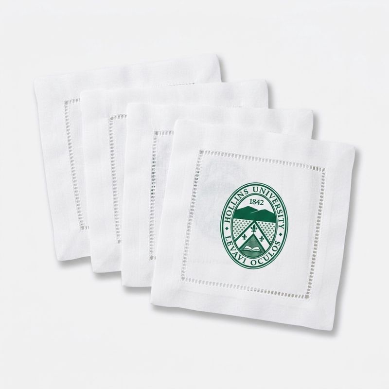 Cocktail Napkins White Linen Green Logo