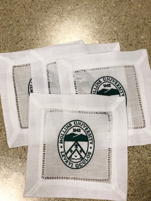 Cocktail Napkins White Linen Green Logo