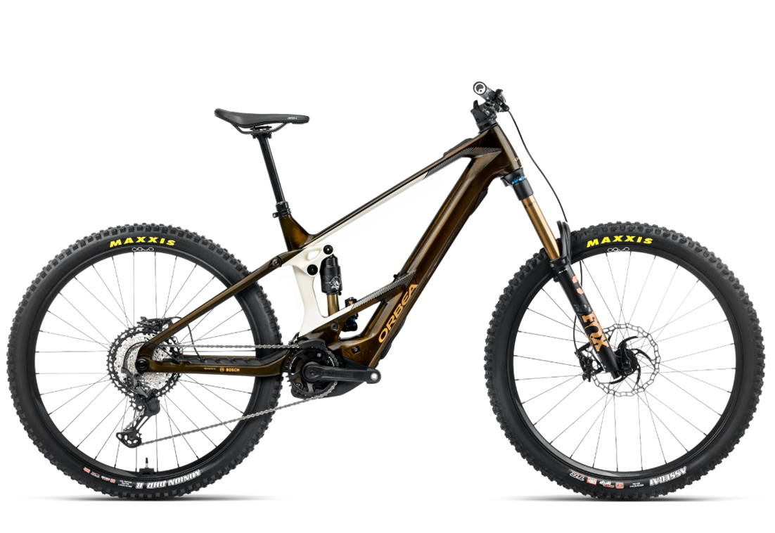 Orbea Wild M-Team Electric Mountain Bike in Brown/White - Large, available at Suck Creek Cycle