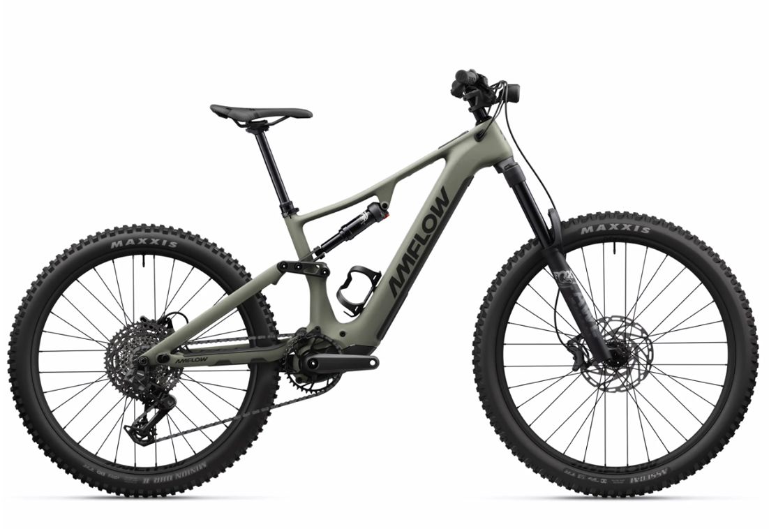 Amflow PR Carbon electric mountain bike in Moss Green, full bike side profile