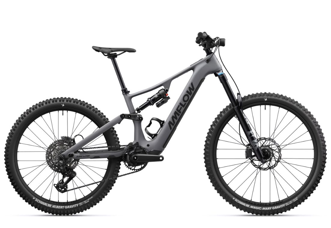 Amflow PR Carbon Pro electric mountain bike in Basalt Grey, full bike side profile