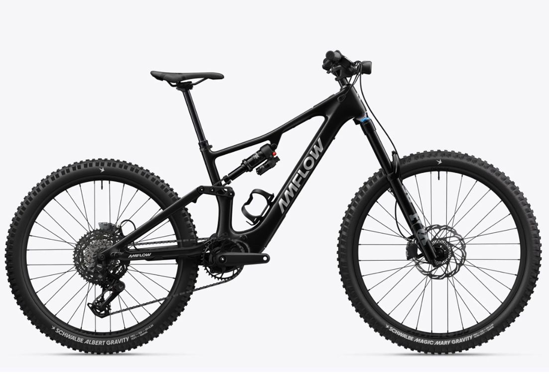 Amflow PX Carbon electric mountain bike in Phantom Black, full bike side profile
