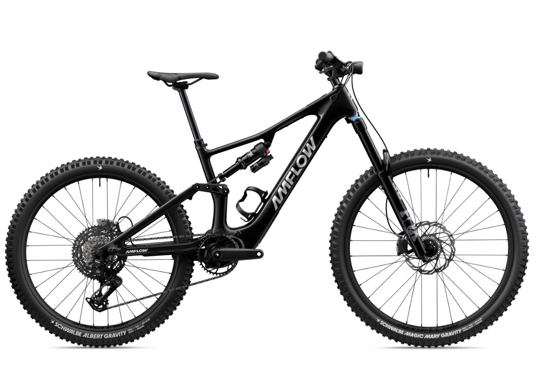 Amflow PX Carbon electric mountain bike in Phantom Black, full bike side profile