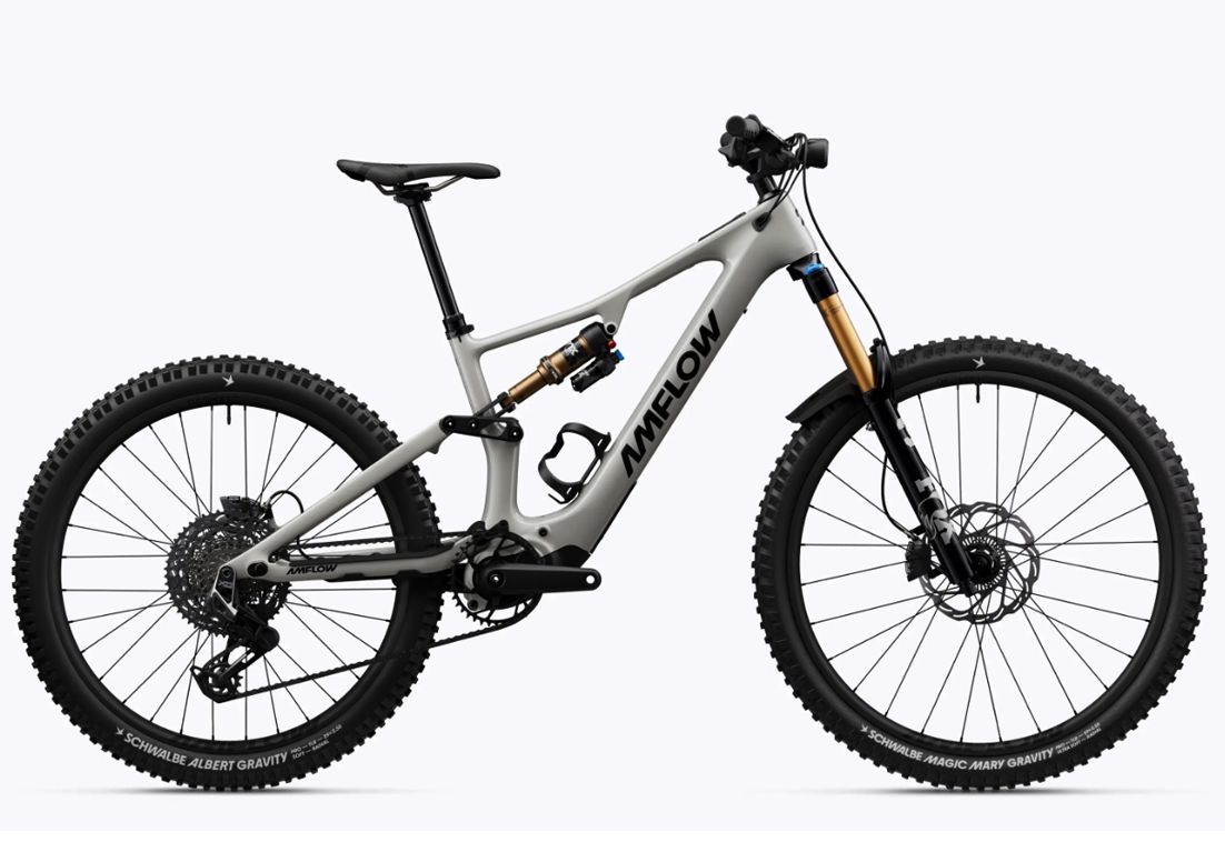 Amflow PX Carbon Pro electric mountain bike, full bike side profile.