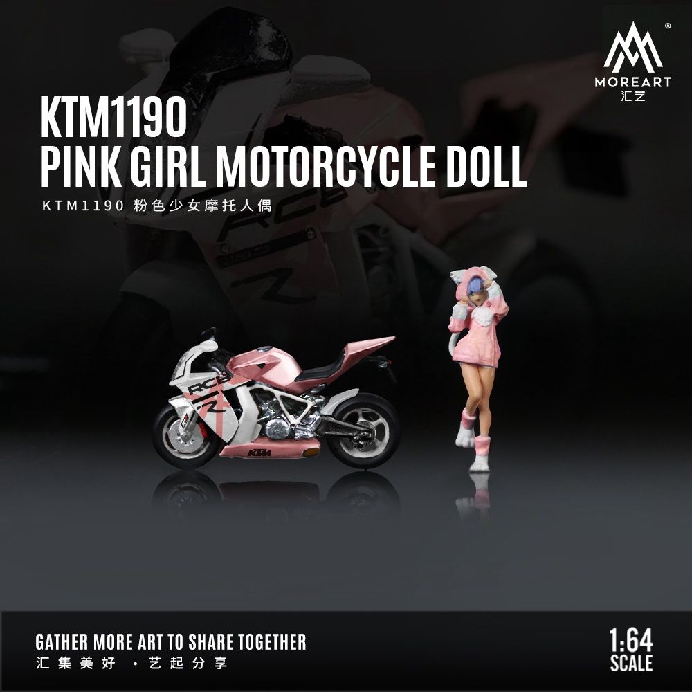 Diorama 1/64 Pink Girl Motorcycle Doll Set