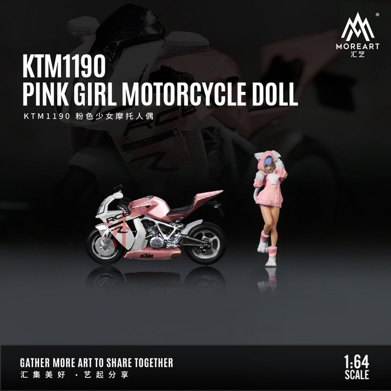 Diorama 1/64 Pink Girl Motorcycle Doll Set