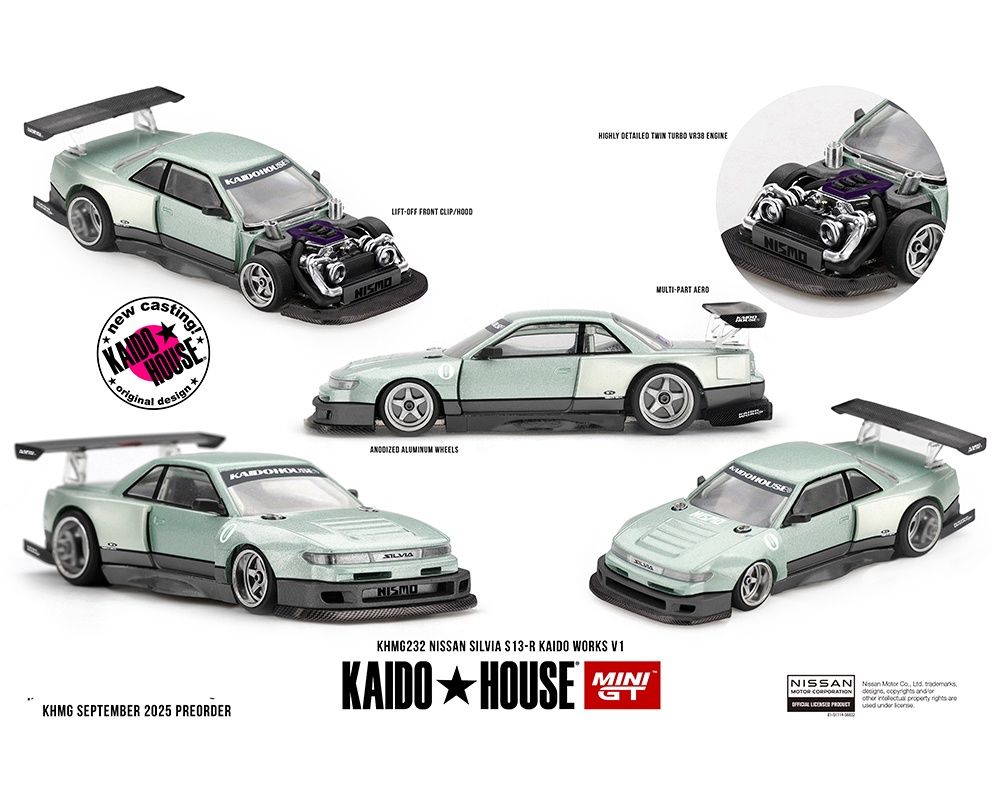 Kaido House x Mini GT Nissan Silvia S13-R KAIDO WORKS V1 – Sea Foam Green