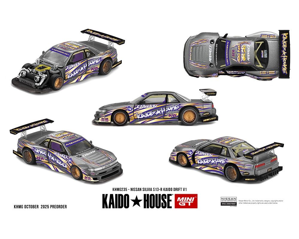 Kaido House x Mini GT Nissan Silvia S13-R Kaido Drift V1 Greddy – Gunmetal Gray