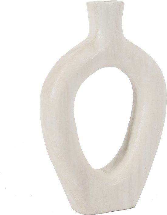 Houten donut vaas wit - Small