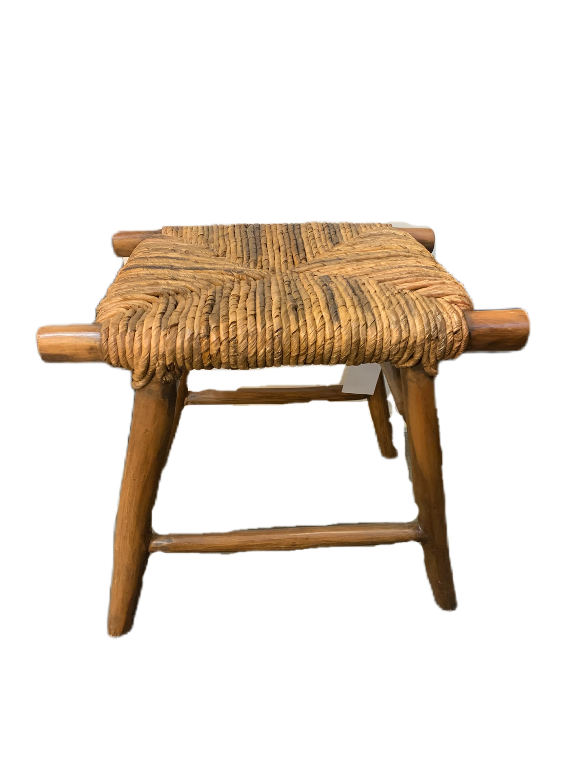Houten krukje met rieten zitting