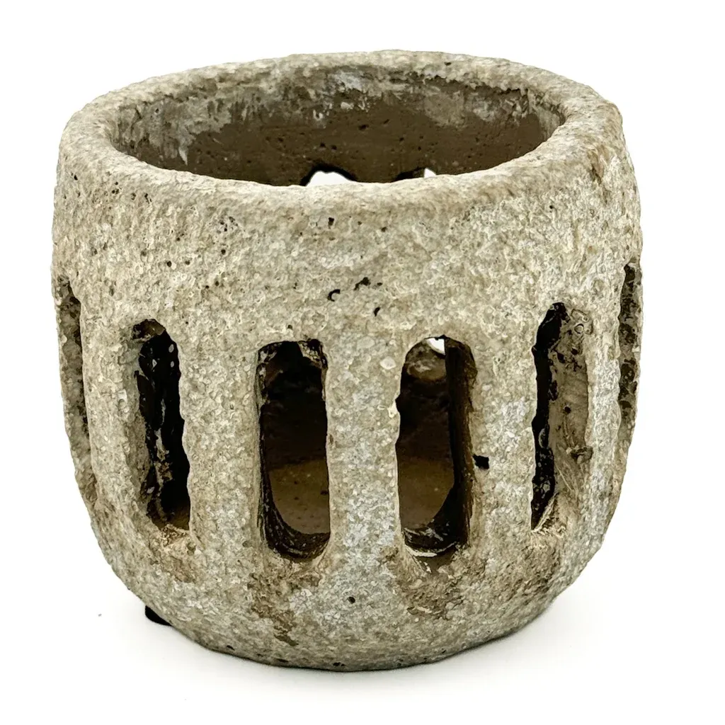 Aardewerk windlicht beige - 9x9x8cm