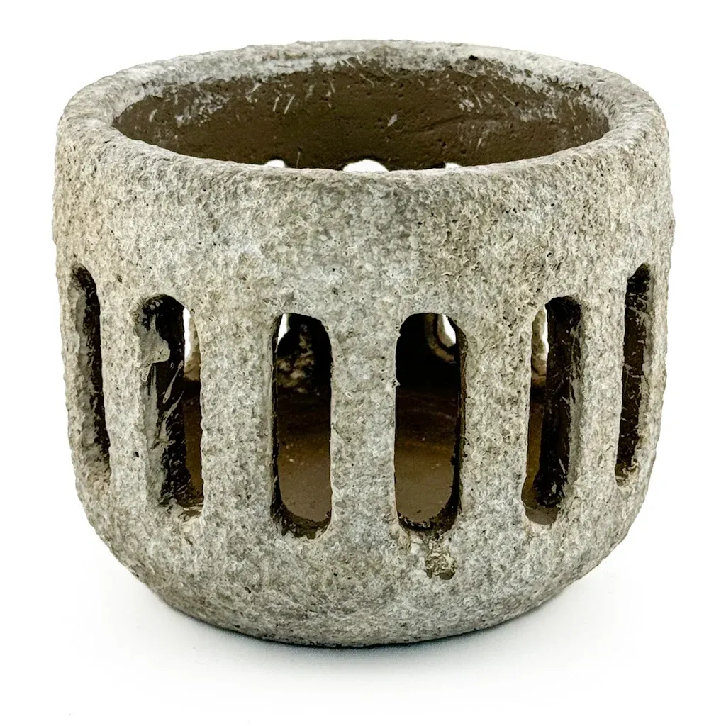 Aardewerk windlicht beige - 12x12x10cm