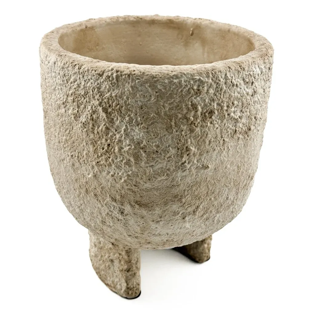Aardewerk bloempotje beige - Medium