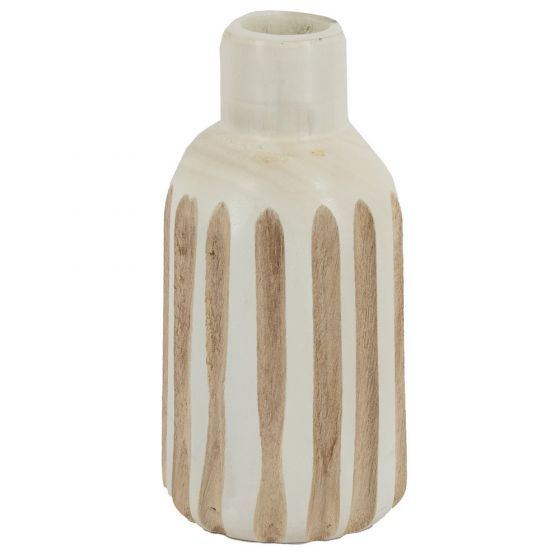 Houten vaas stripes  Ying - Wit
