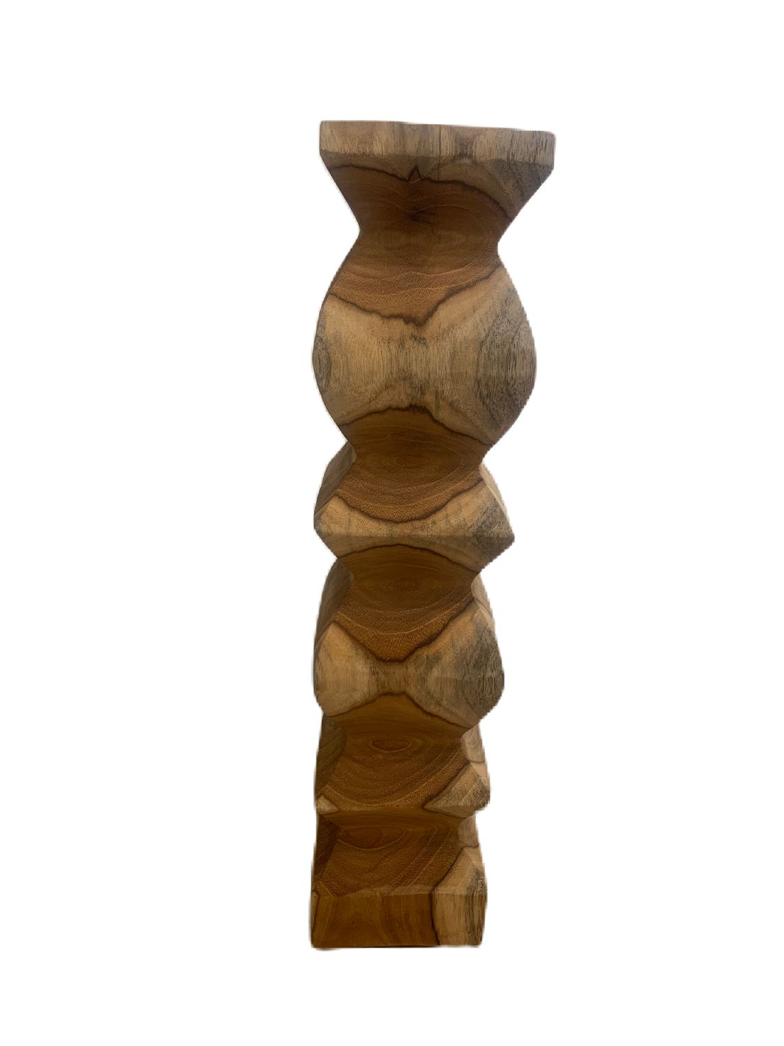 Gestapelde piramide teak kandelaar - 38 cm
