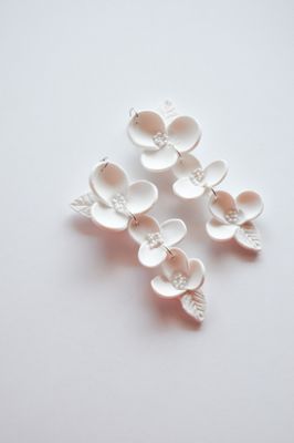 White wedding clay earrings