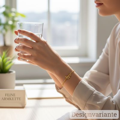 Weissgold Ankerkette mit Sternen und Perle. Damenarmkette für einen feinen eleganten Auftritt. Herg…