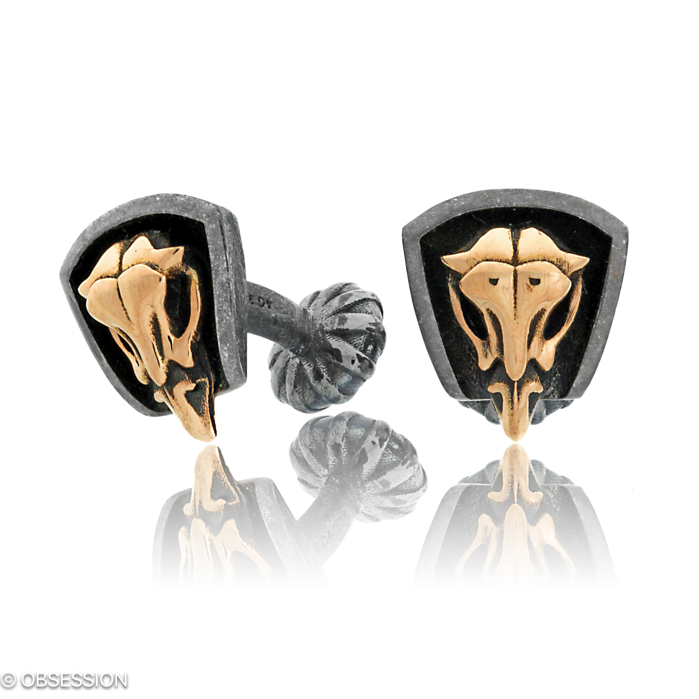 Mikrokosmos Manschettenknöpfe mit Schädel-Motiv in Rotgold und Silber