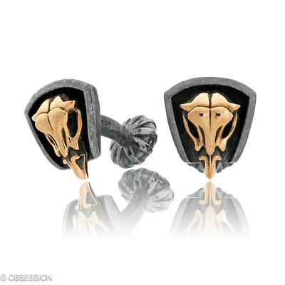 Mikrokosmos Manschettenknöpfe mit Schädel-Motiv in Rotgold und Silber