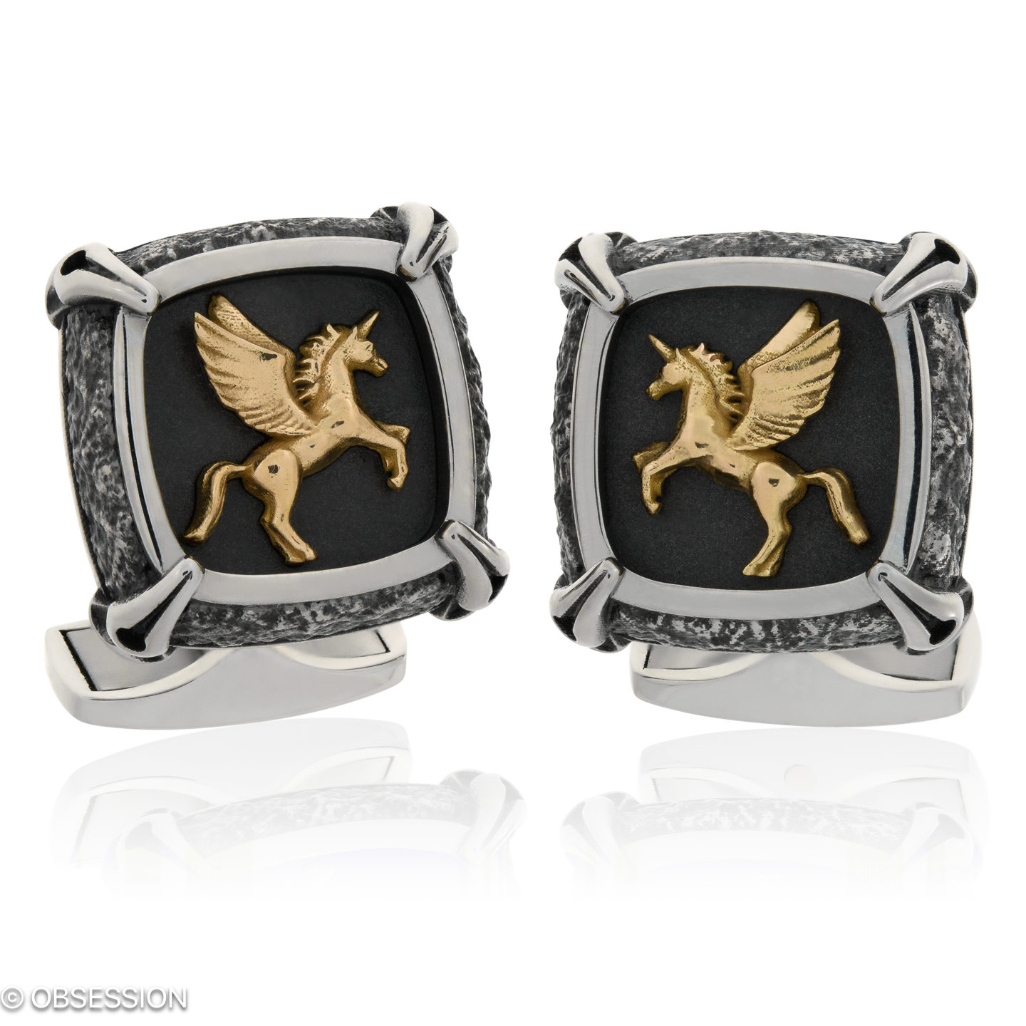 Gremlin Manschettenknöpfe mit Pegasus-Motiv in Rotgold und Edelstahl