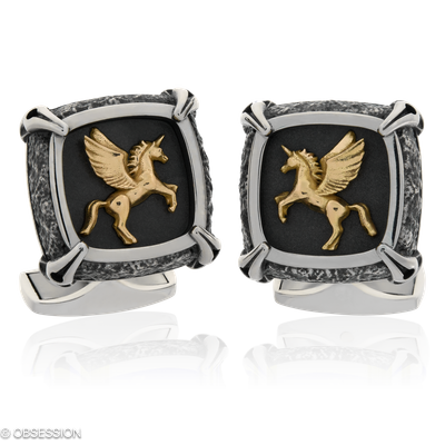 Gremlin Manschettenknöpfe mit Pegasus-Motiv in Rotgold und Edelstahl
