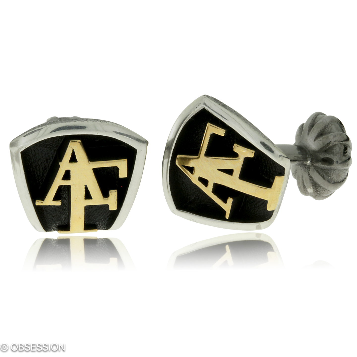 Mikrokosmos Manschettenknöpfe mit Monogramm-Motiv in Gelbgold und Silber mit persönlichem Monogramm