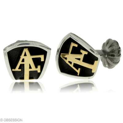 Mikrokosmos Manschettenknöpfe mit Monogramm-Motiv in Gelbgold und Silber mit persönlichem Monogramm