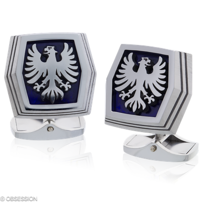 Transformer Manschettenknöpfe mit Wappen-Motiv in Edelstahl mit Hightech Keramik in blau mit Adler-…