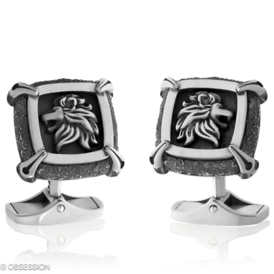 Gremlin Manschettenknöpfe mit Löwe-Motiv in Edelstahl