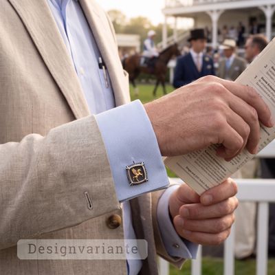 Manschettenknöpfe mit besondrem Motiv in Weissgold und Rotgold. Mit individuellem Pegasus-Motiv.