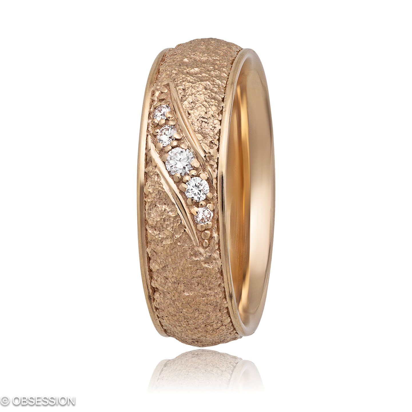 Stone Partnerring in Rotgold, mit einer Ringbreite von 7mm und einer Ringgrösse von 52