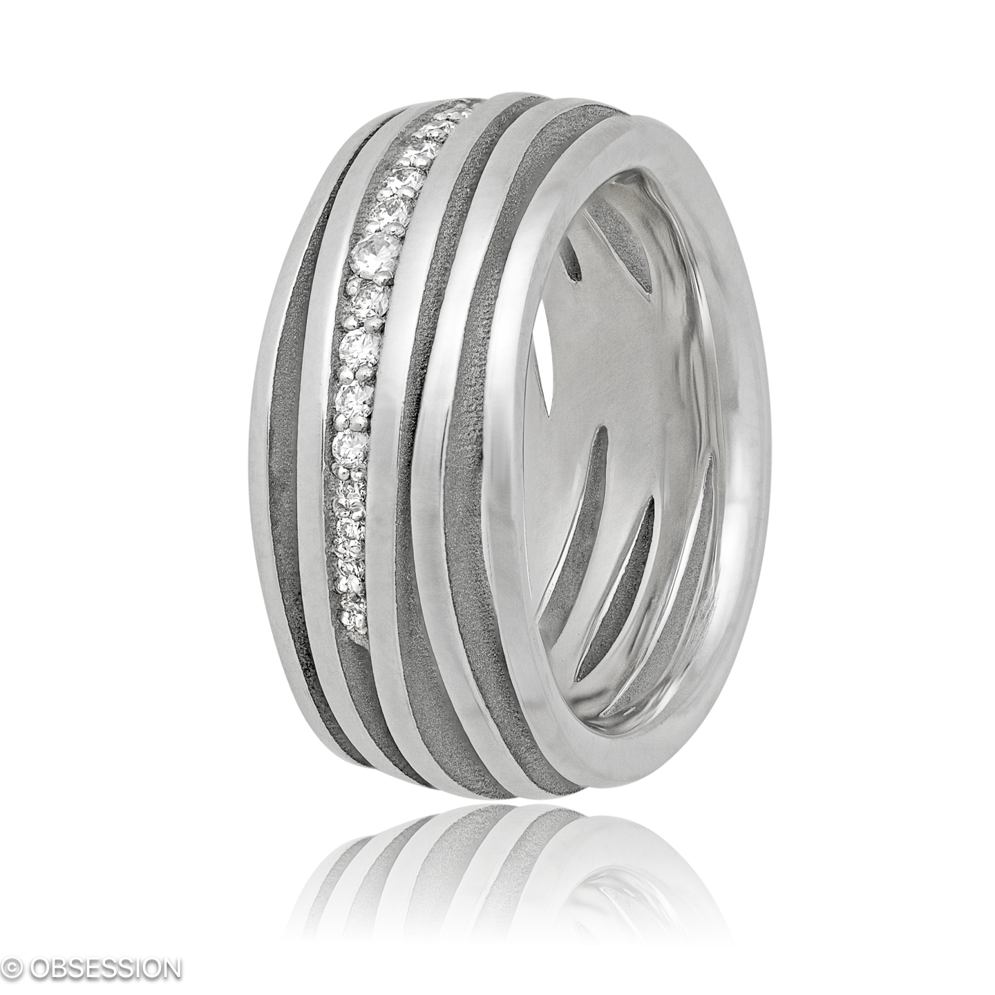 Himalaja Partnerring mit Klassik-Motiv in Weissgold, mit einer Ringbreite von 9mm und einer Ringgrö…