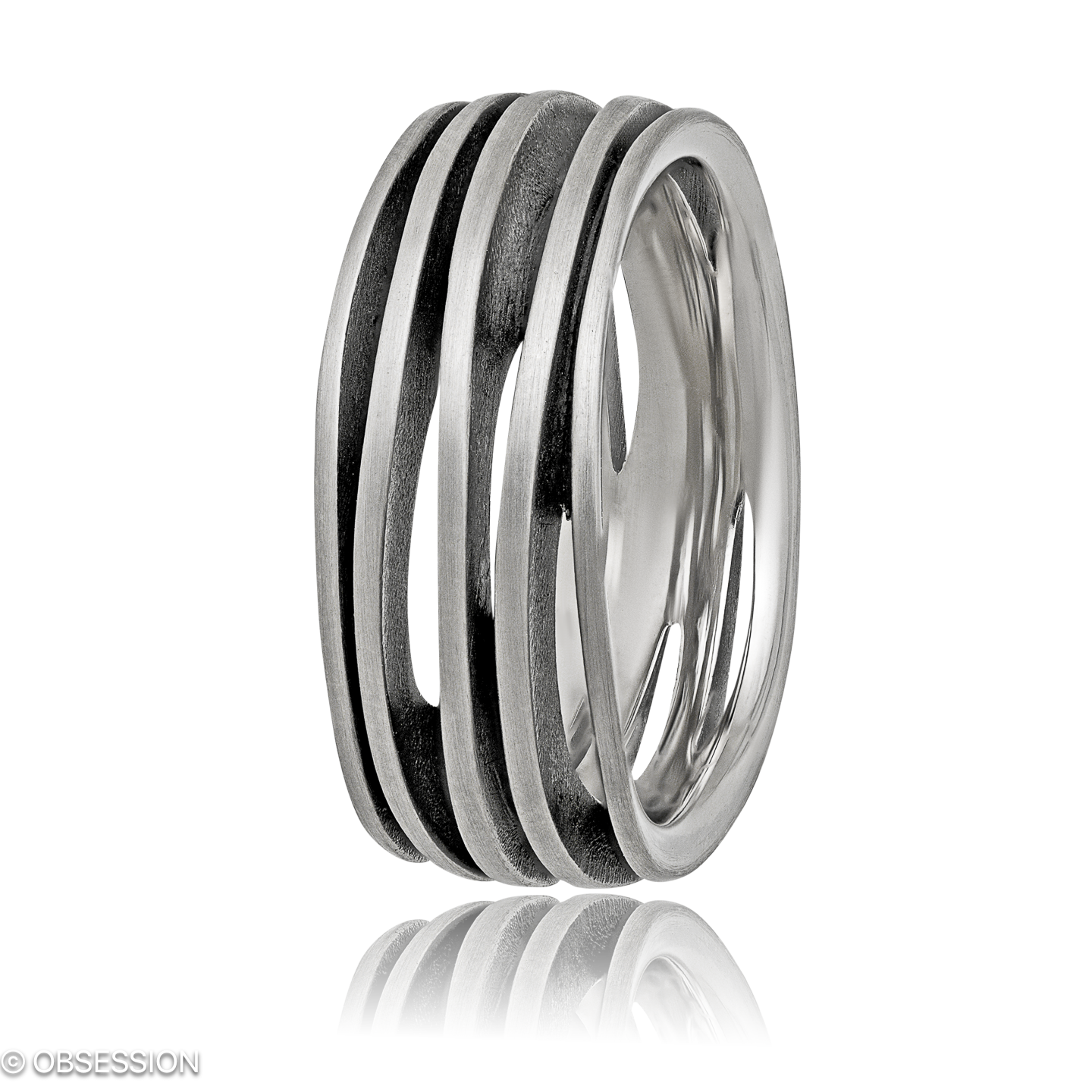 Himalaja Partnerring mit Klassik-Motiv in Weissgold, mit einer Ringbreite von 8mm und einer Ringgrö…