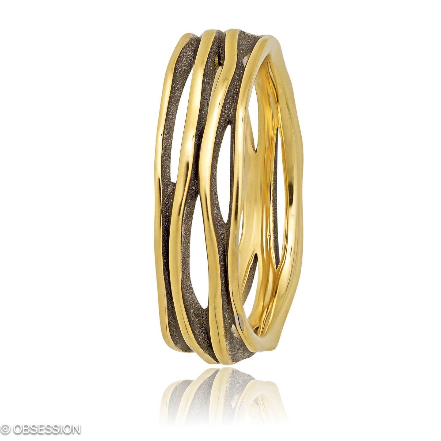 Himalaja Partnerring in Gelbgold, mit einer Ringbreite von 7mm und einer Ringgrösse von 62