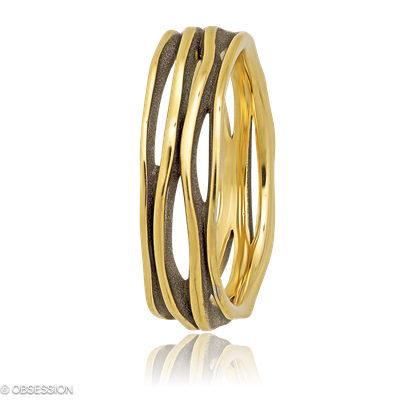 Himalaja Partnerring in Gelbgold, mit einer Ringbreite von 7mm und einer Ringgrösse von 62